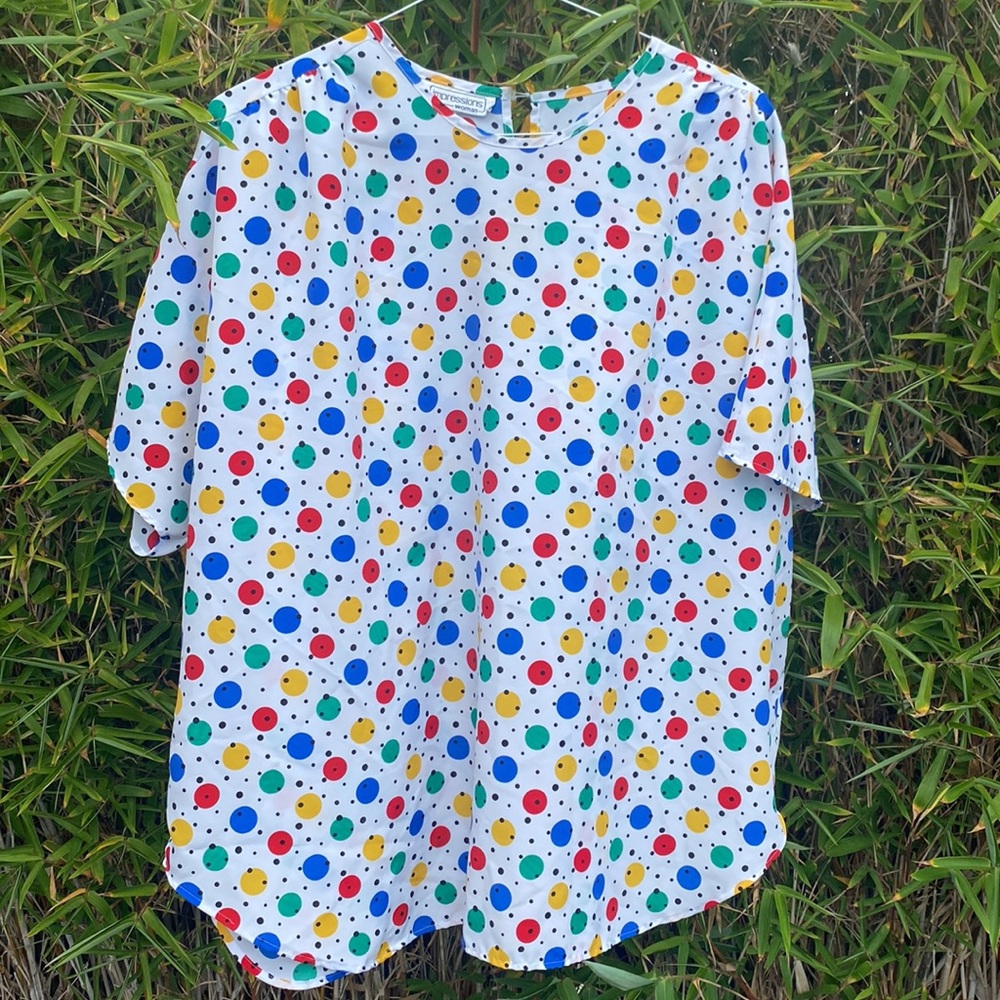 Vintage 80s Party Dots Women's Blouse Multicolor XL Stranger Things Inspired
